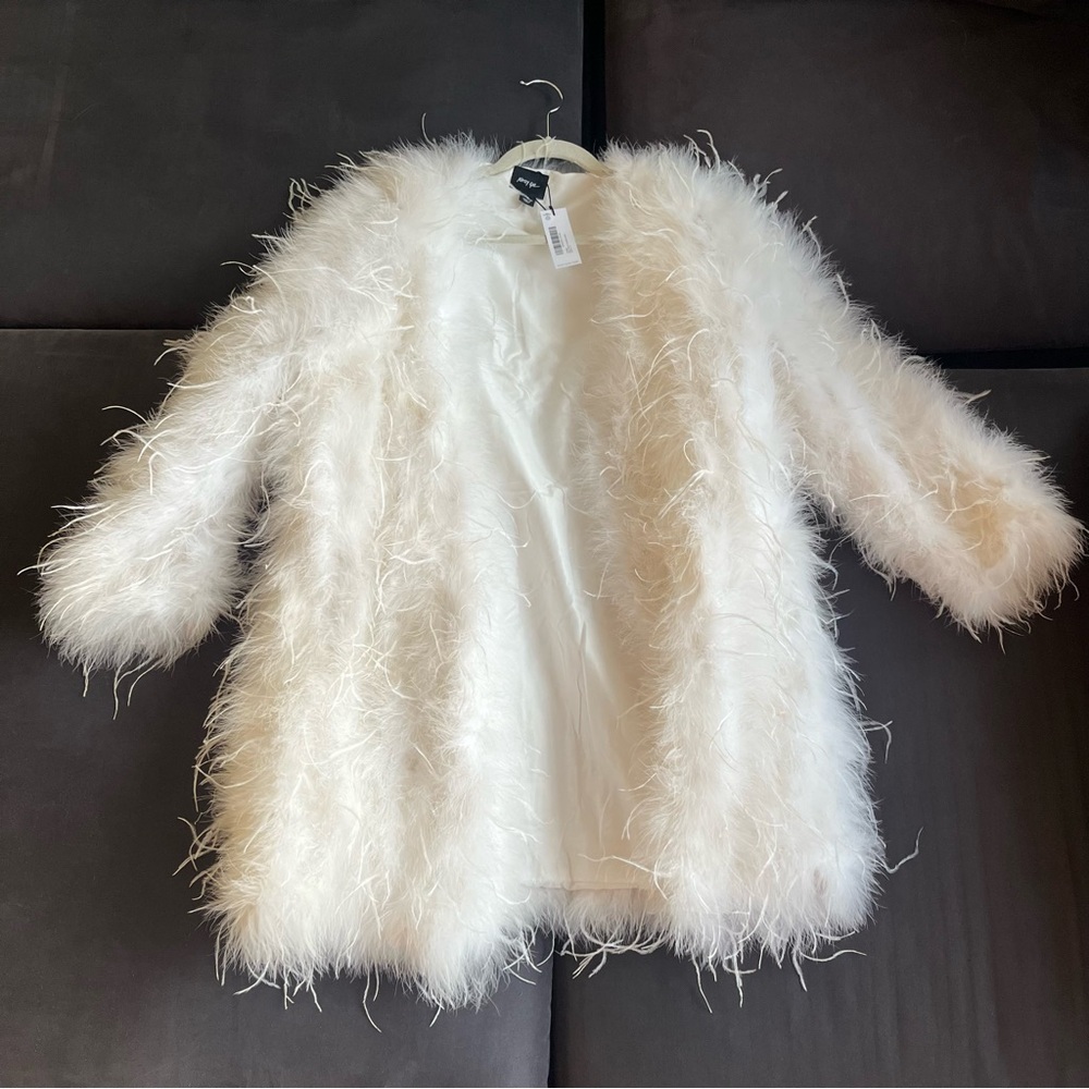 Nasty Gal 100% turkey feather white jacket size M
